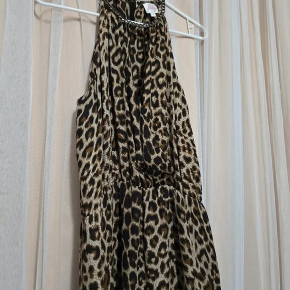 Parker 100% Silk Chain Collar Halter Mini Dress, Black & Tan Leopard Print, EUC! - Picture 4 of 10